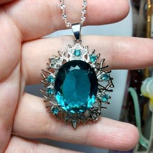 SOLD🌟Big Rich Blue Aquamarine, 925 Sterling Silver w/ Rhodium Pendant Necklace